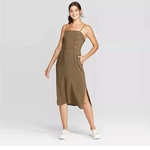 Xhilaration olive square neck side button midi dress size M